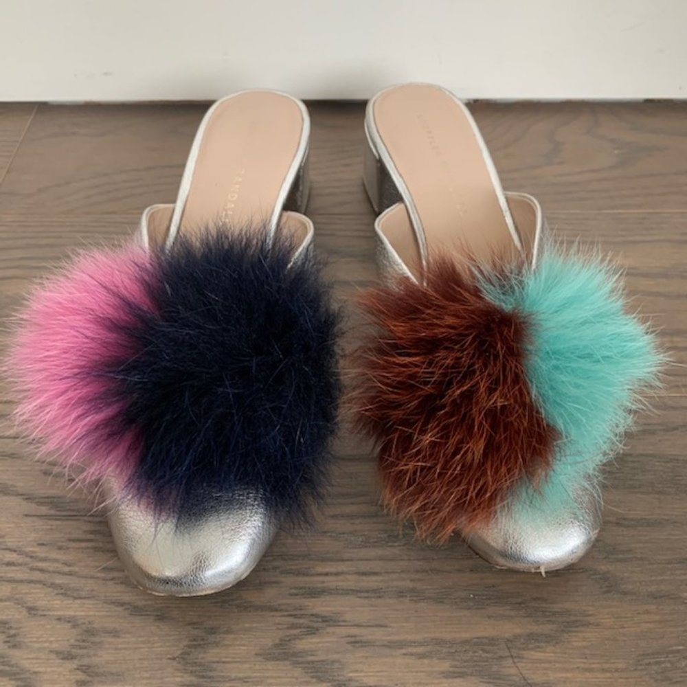 Loeffler Randall Lulu Pom Pom Fox Fur Mules 7.5